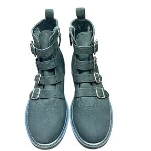 New Aerosoles Arezzo Black Faux Suede Buckle Side Zip Military Biker Boots Sz 9M